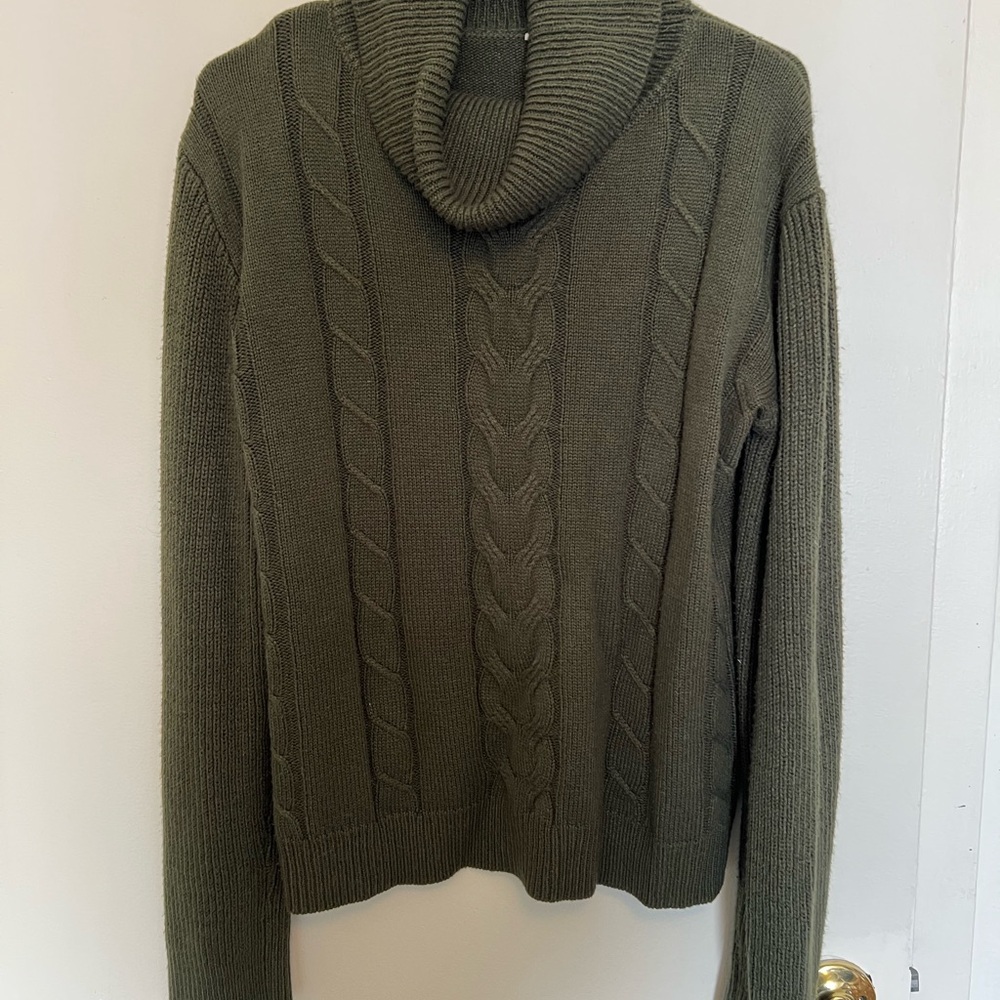 Olive Cable-Knit Cowl Neck Sweater
